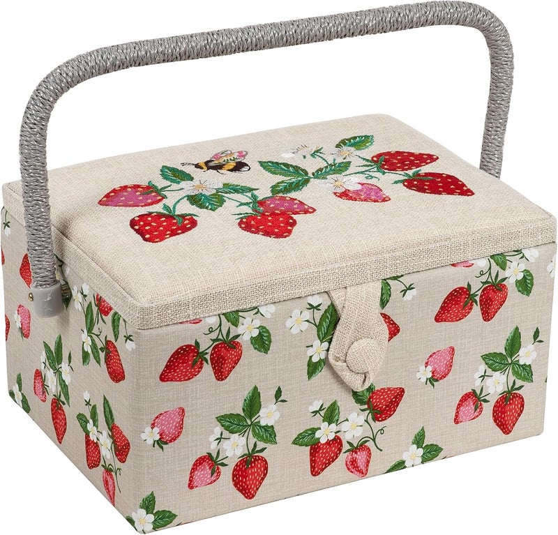 Hobby Gift صندوق تخزين متوسط للحرف والهوايات، صينية ملحقات، وسادة دبابيس، جيوب، 10 x 7.3 x 5.7" - فراولة - Image 1